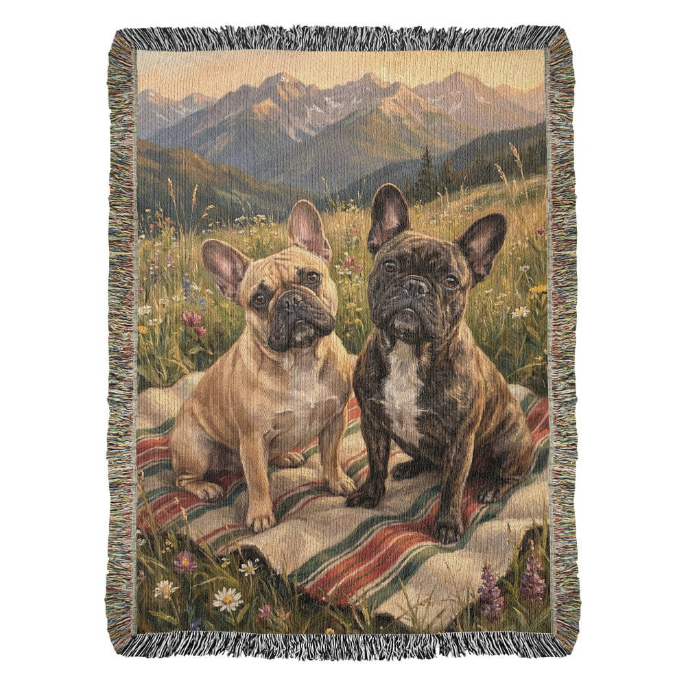 French Bulldogs in Alpine Meadow – Woven Cotton Blanket Pet Lover Gifts