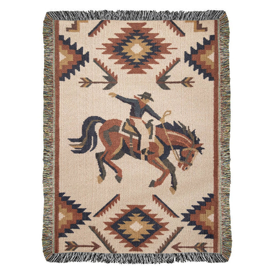 Southwest Rodeo Rider – Woven Cotton Western Heritage Blanket Western Gifts