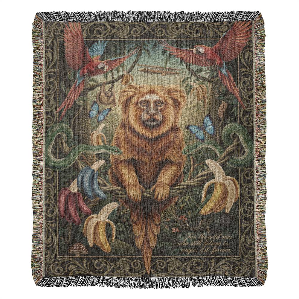 Golden Lion Tamarin | Heirloom Woven Cotton Blanket Wildlife, Nature Monkey Gifts