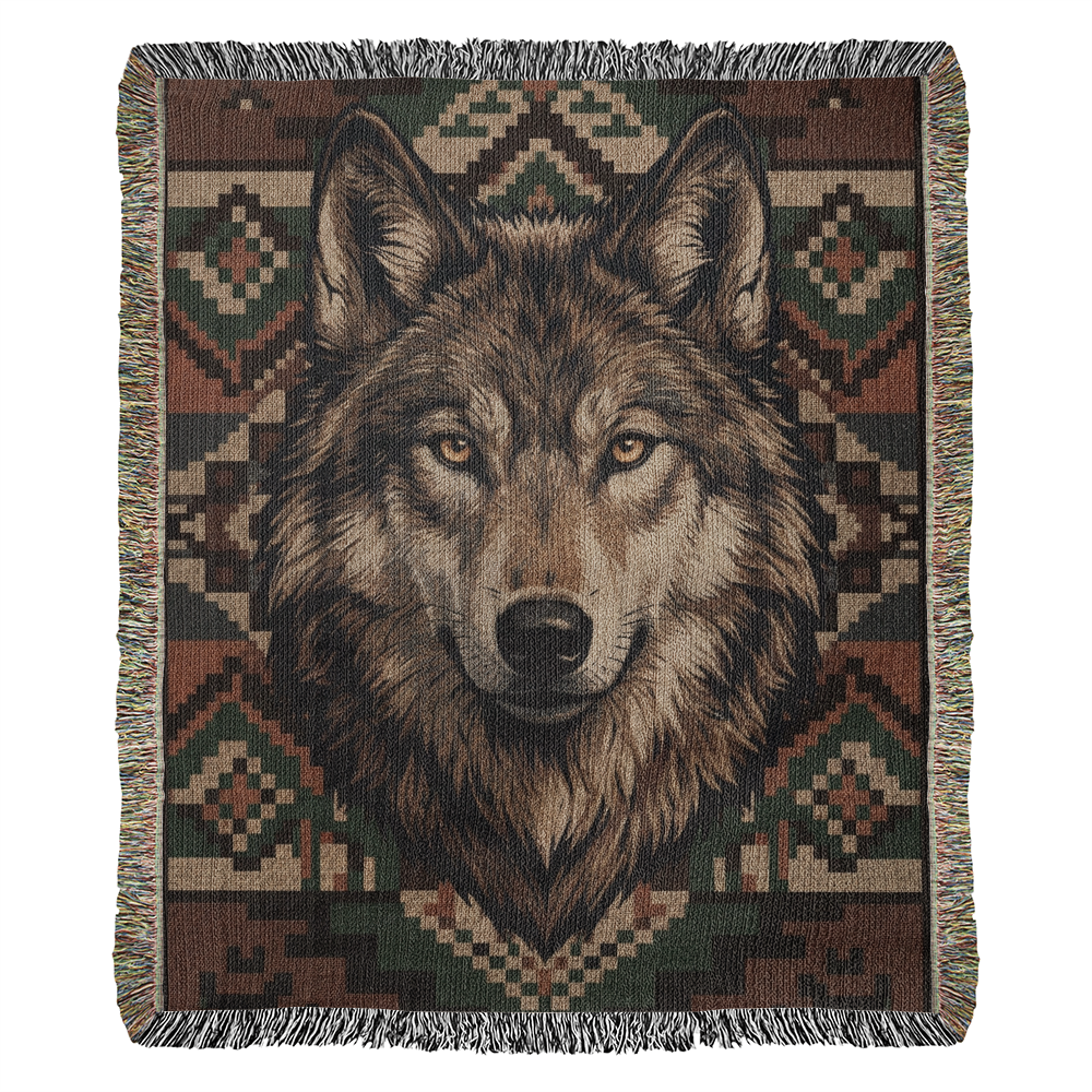Wolf Woven Cotton Blanket – Wildlife Lodge Throw Nature Lover Gifts