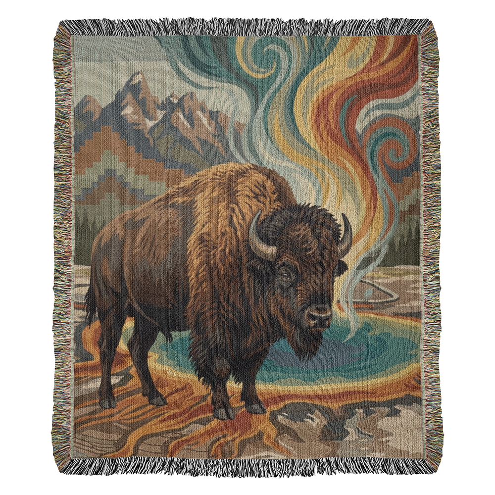 The Prism Bison – Woven Tapestry Throw & Wall Art | Yellowstone National Park Psychedelic Western Design | Luxury Jacquard Decor