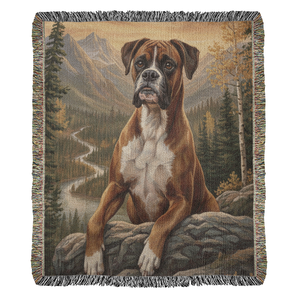 Boxer in the High Country | Heirloom Woven Cotton Blanket Pet Lovers Gifts