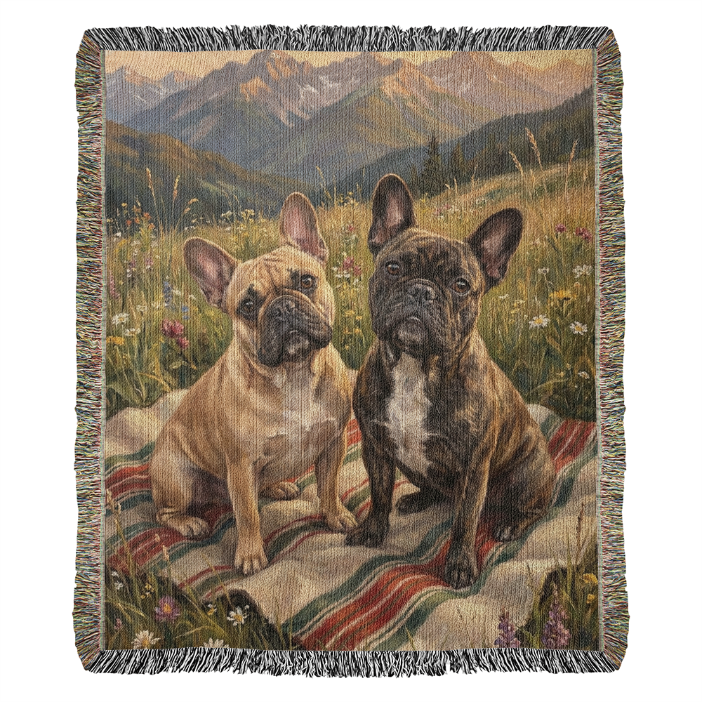 French Bulldogs in Alpine Meadow – Woven Cotton Blanket Pet Lover Gifts