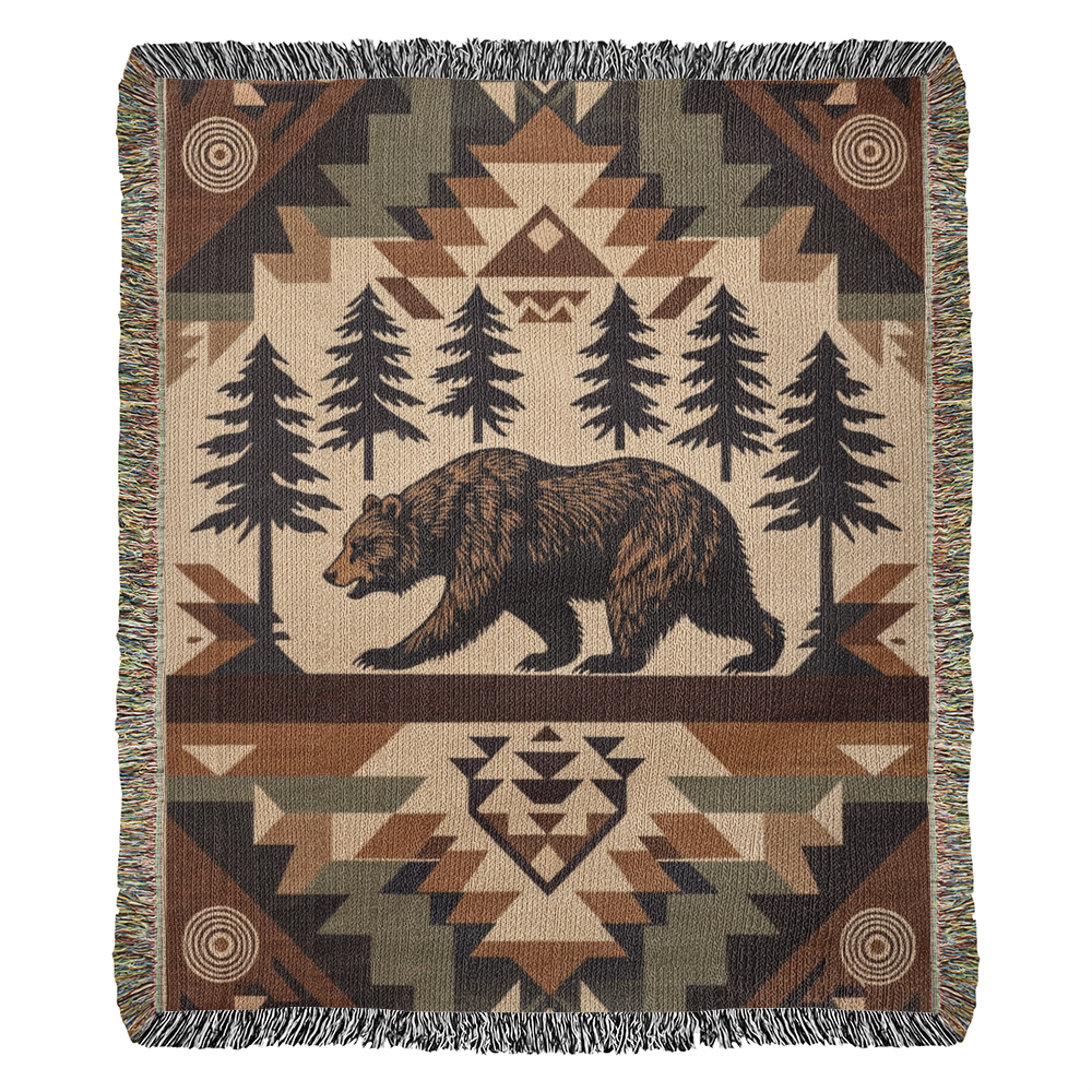 Bear Woven Blanket – Rustic Woodland Tapestry Throw Wildlife and Nature Gifts