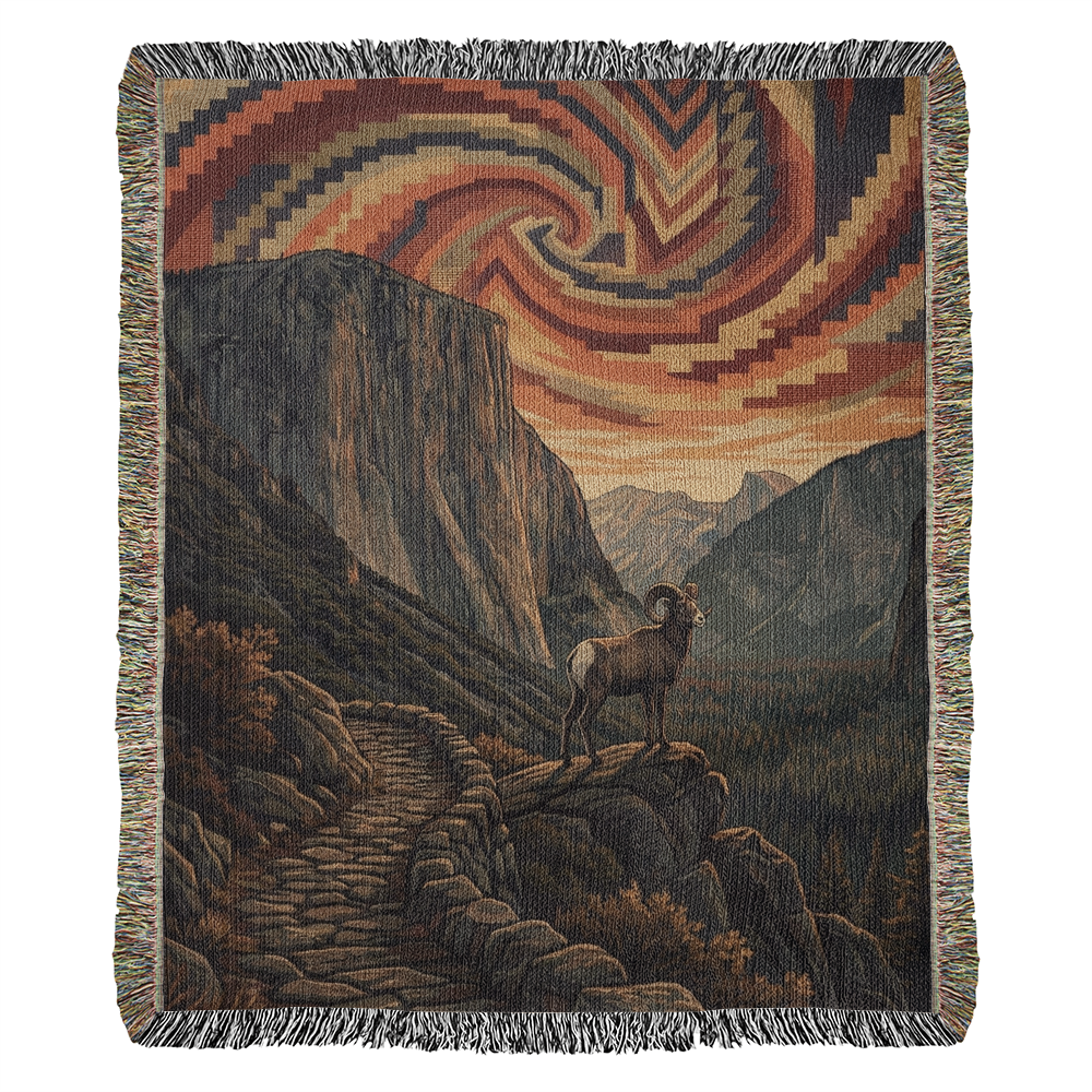 Bighorn Sheep Woven Cotton Blanket – Mountain Wildlife Throw Nature Lover Gifts