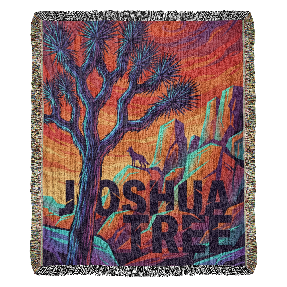 Joshua Tree Woven Cotton Blanket – Desert Landscape Throw Travel Gifts