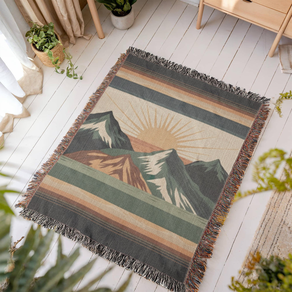 Alpine Sunrise Woven Blanket – Mountain Landscape Travel Collection Throw