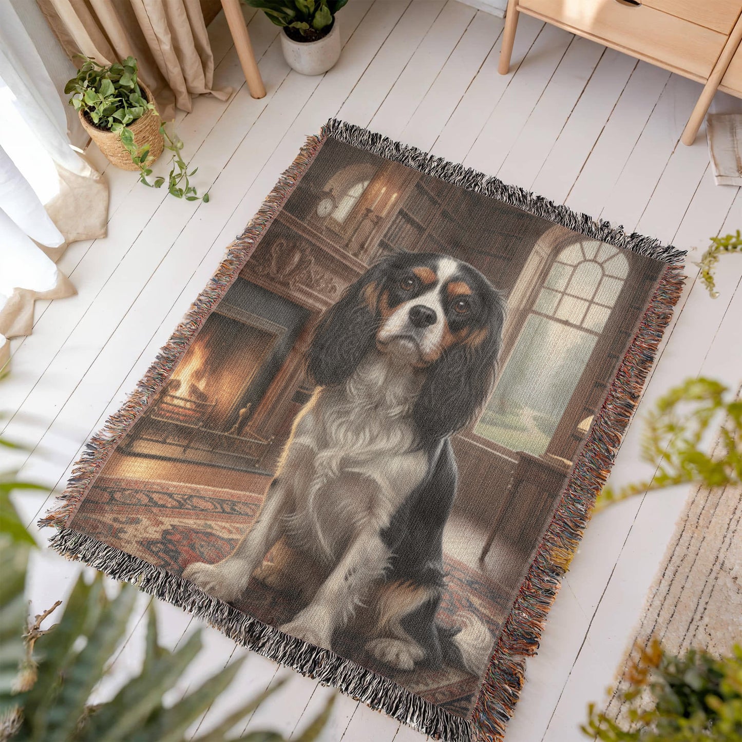 Cavalier King Charles Spaniel Woven Blanket – 100% Cotton Tapestry Throw, Heirloom Home Décor Gift