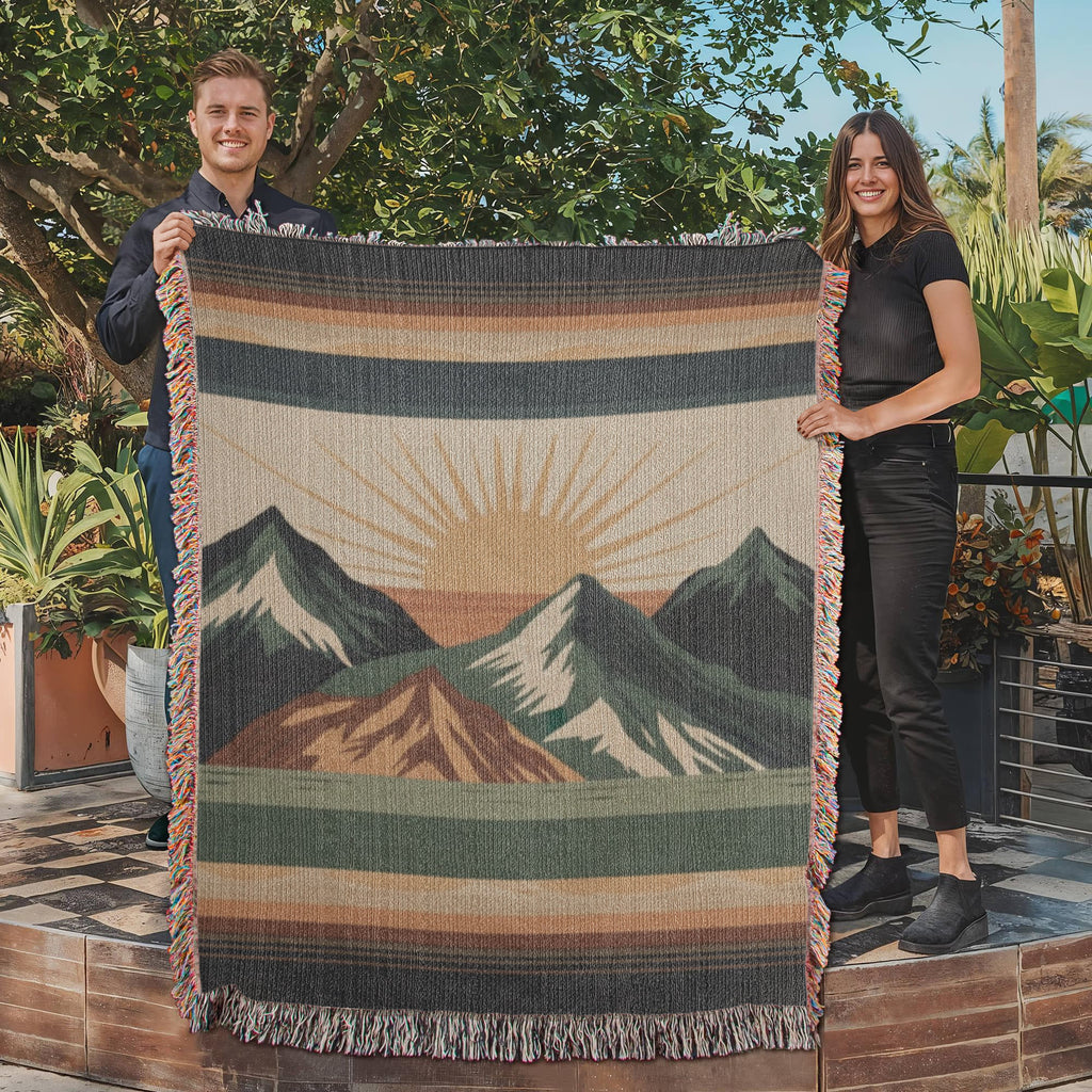Alpine Sunrise Woven Blanket – Mountain Landscape Travel Collection Throw