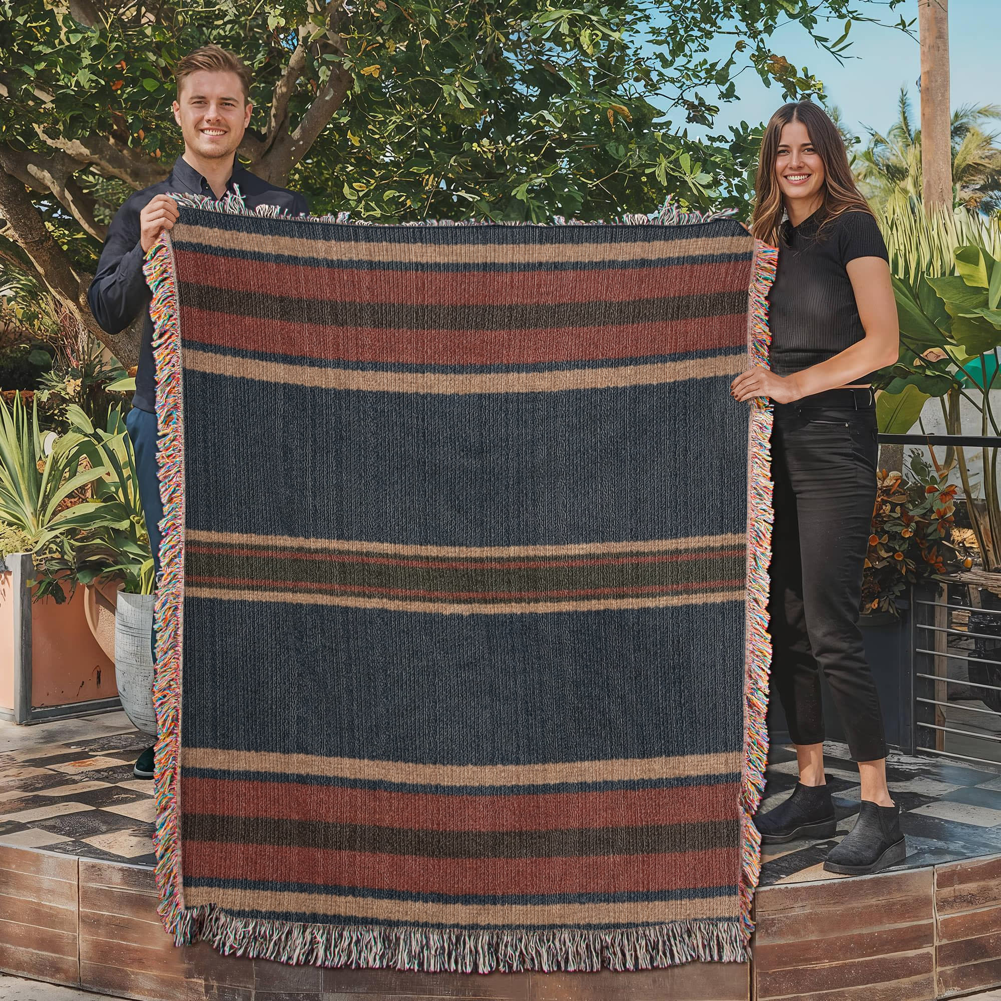 Aspen Stripe Woven Blanket – Heritage Travel Textile with Mountain Lodge Aesthetic Travel Gifts