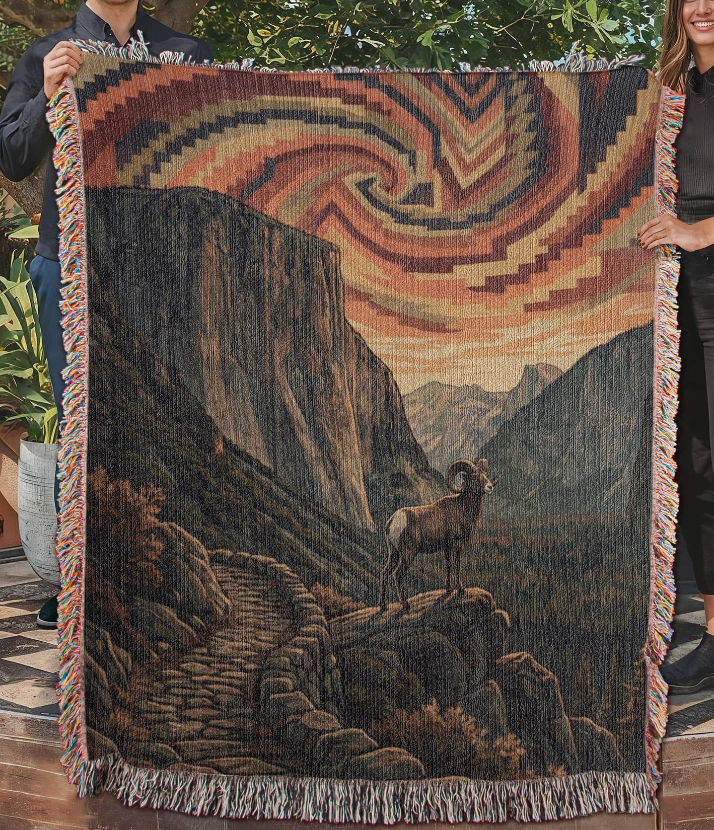 Bighorn Sheep Woven Cotton Blanket – Mountain Wildlife Throw Nature Lover Gifts