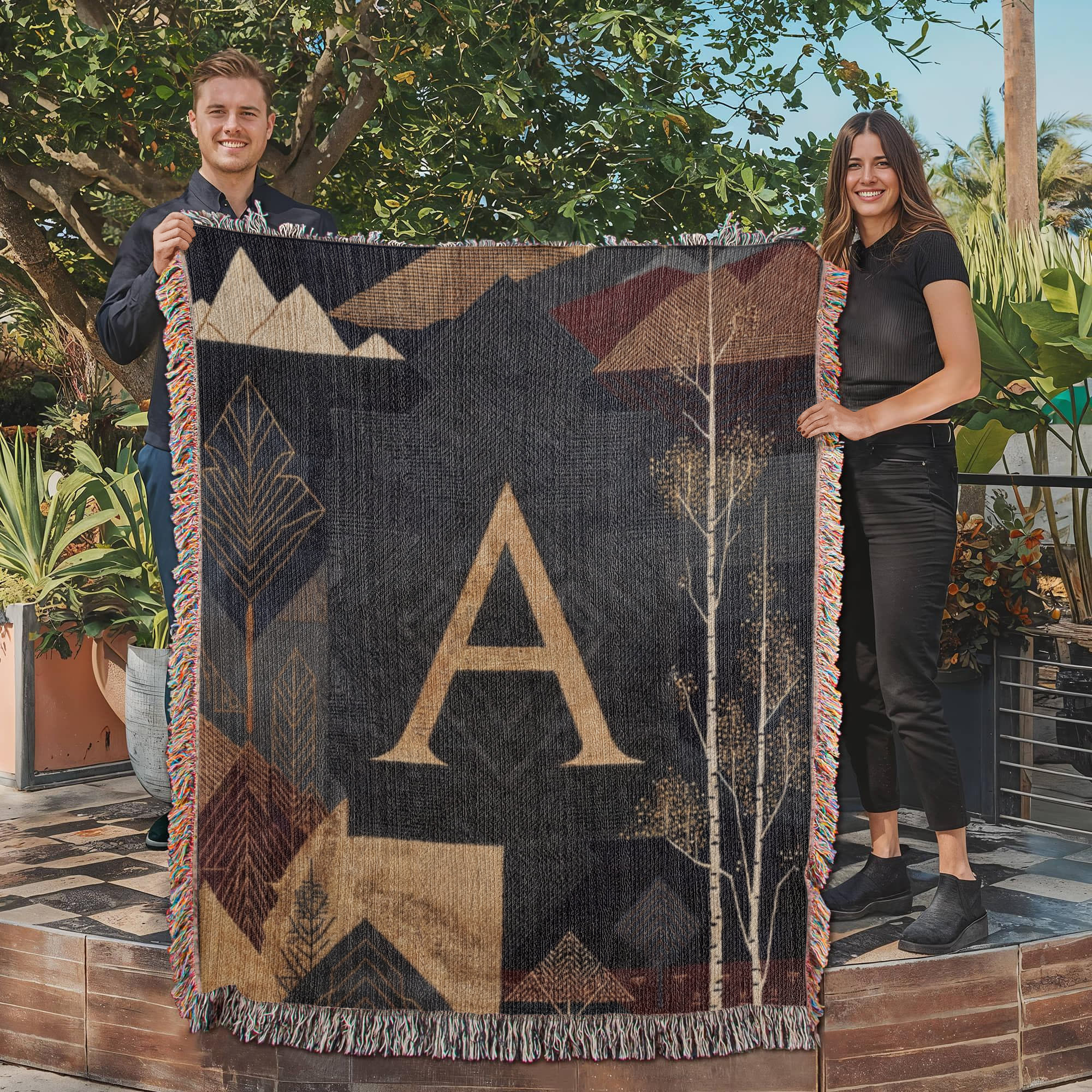Aspen Initial Woven Blanket – Alpine Travel Textile Travel Gifts