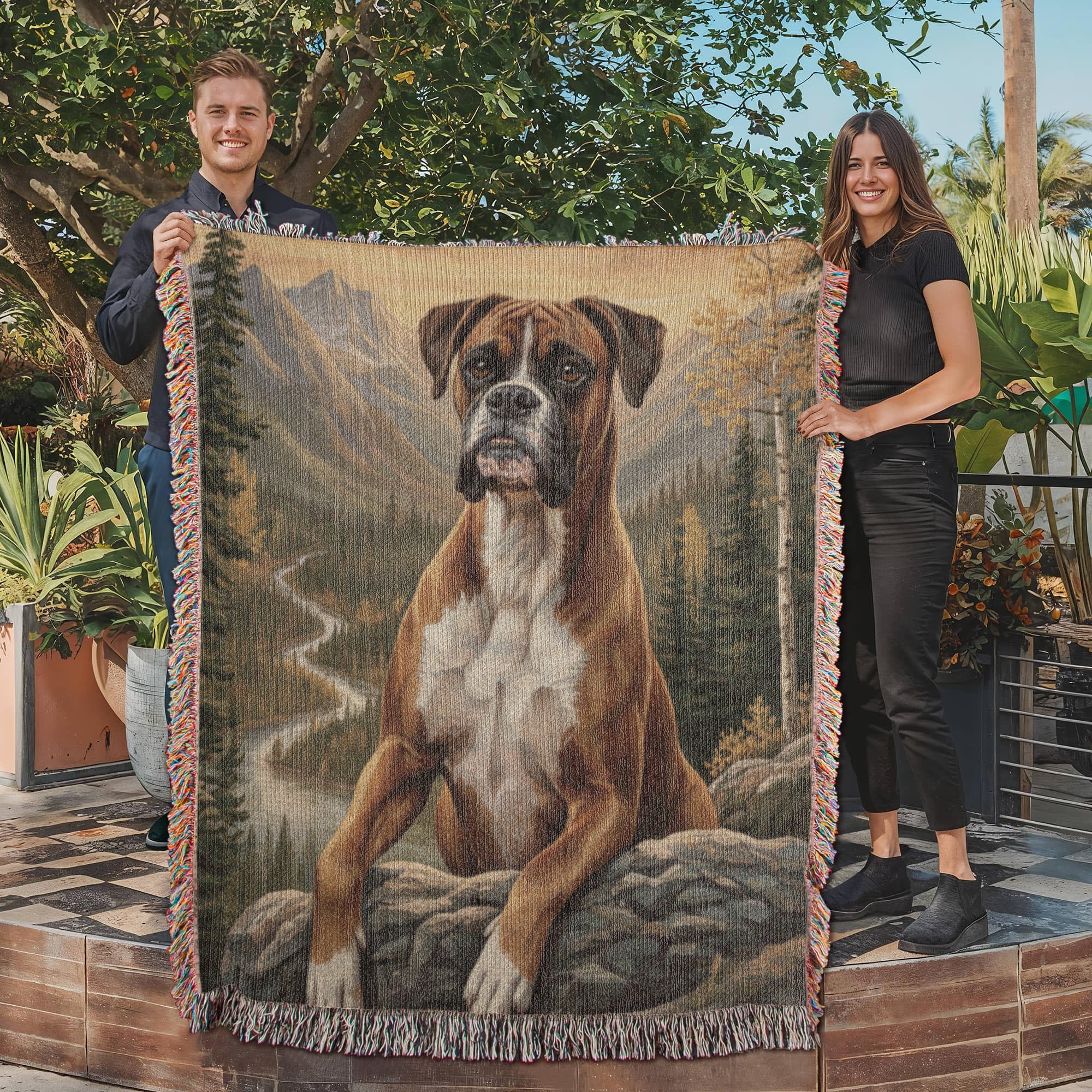 Boxer in the High Country | Heirloom Woven Cotton Blanket Pet Lovers Gifts