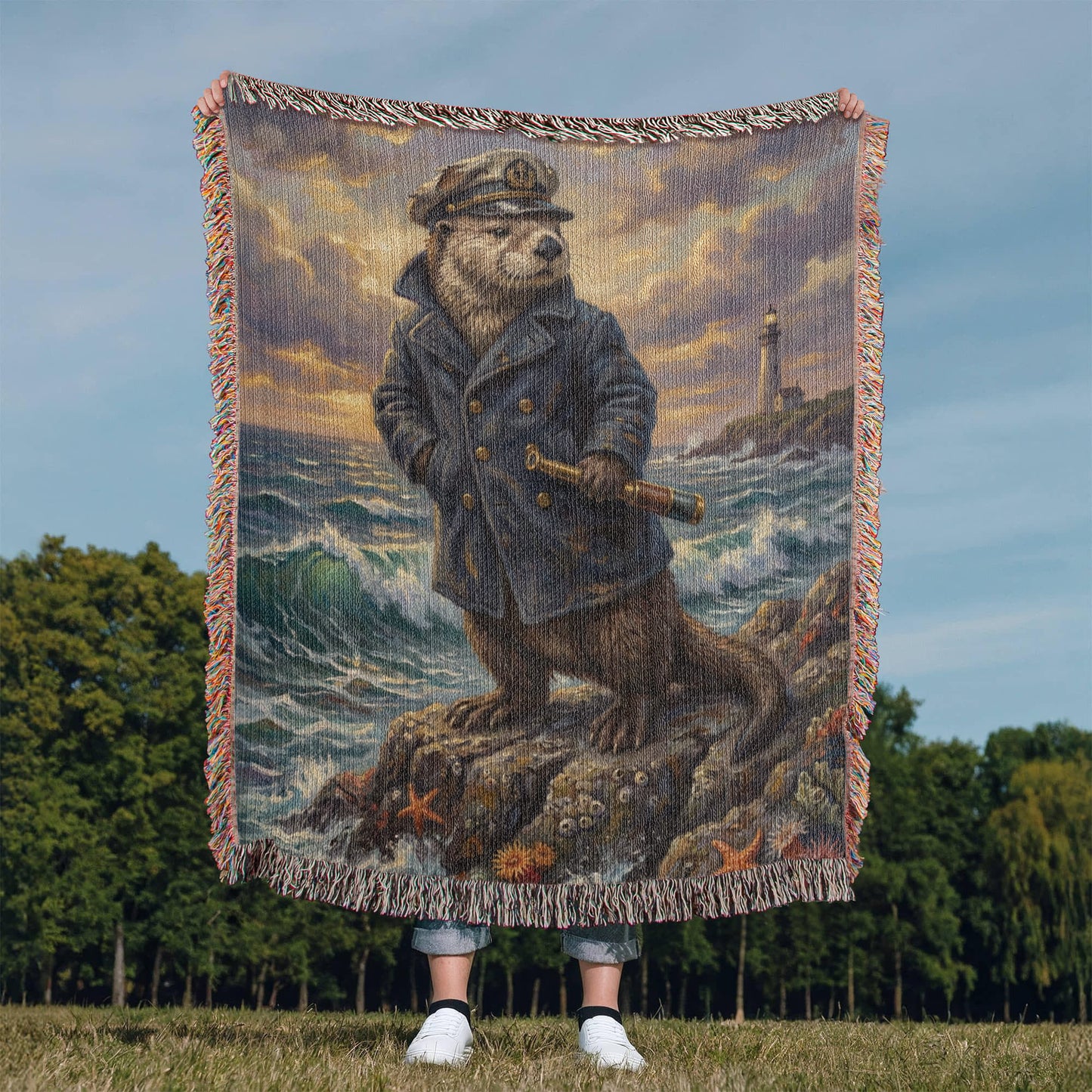 Captain Silas the Pacific Otter – Nautical Woven Cotton Blanket Wildlife and Nature Gift