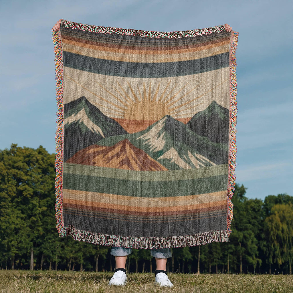 Alpine Sunrise Woven Blanket – Mountain Landscape Travel Collection Throw