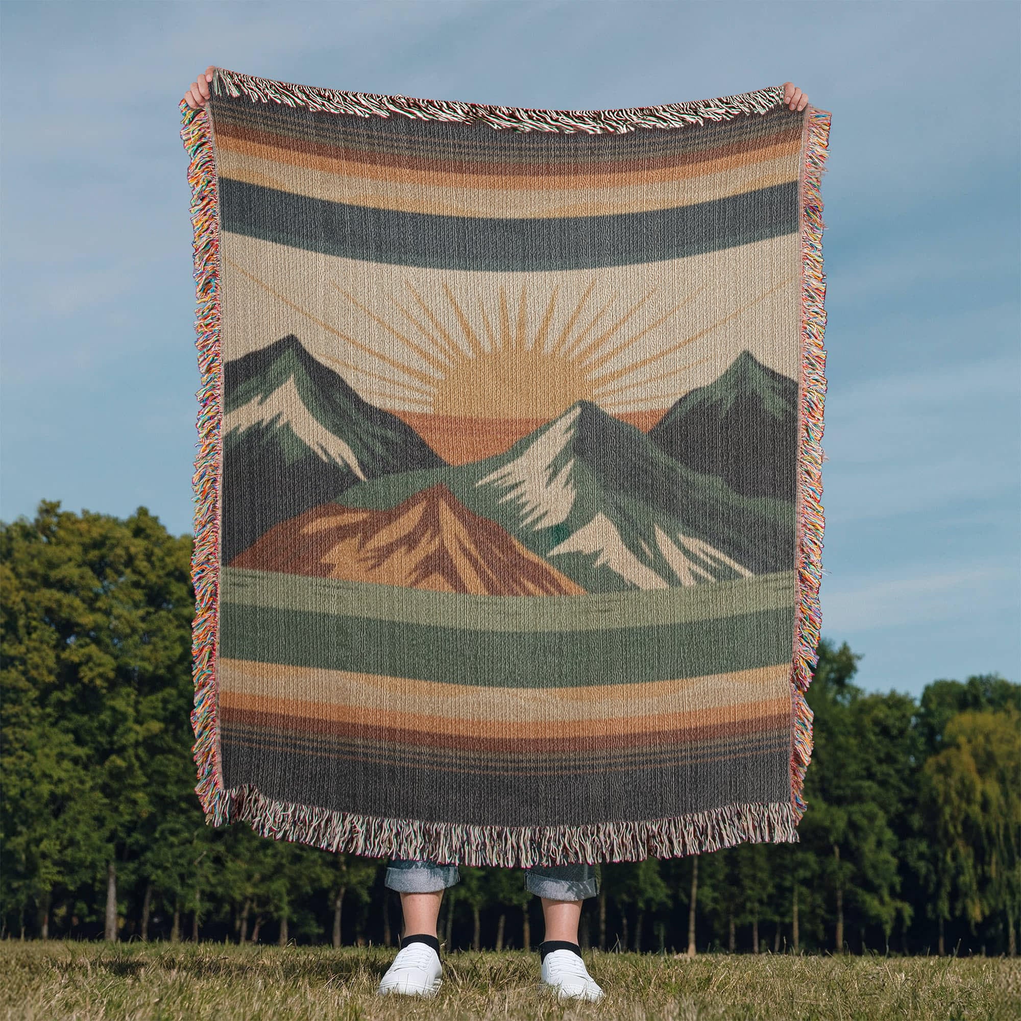 Alpine Sunrise Woven Blanket – Mountain Landscape Travel Collection Throw