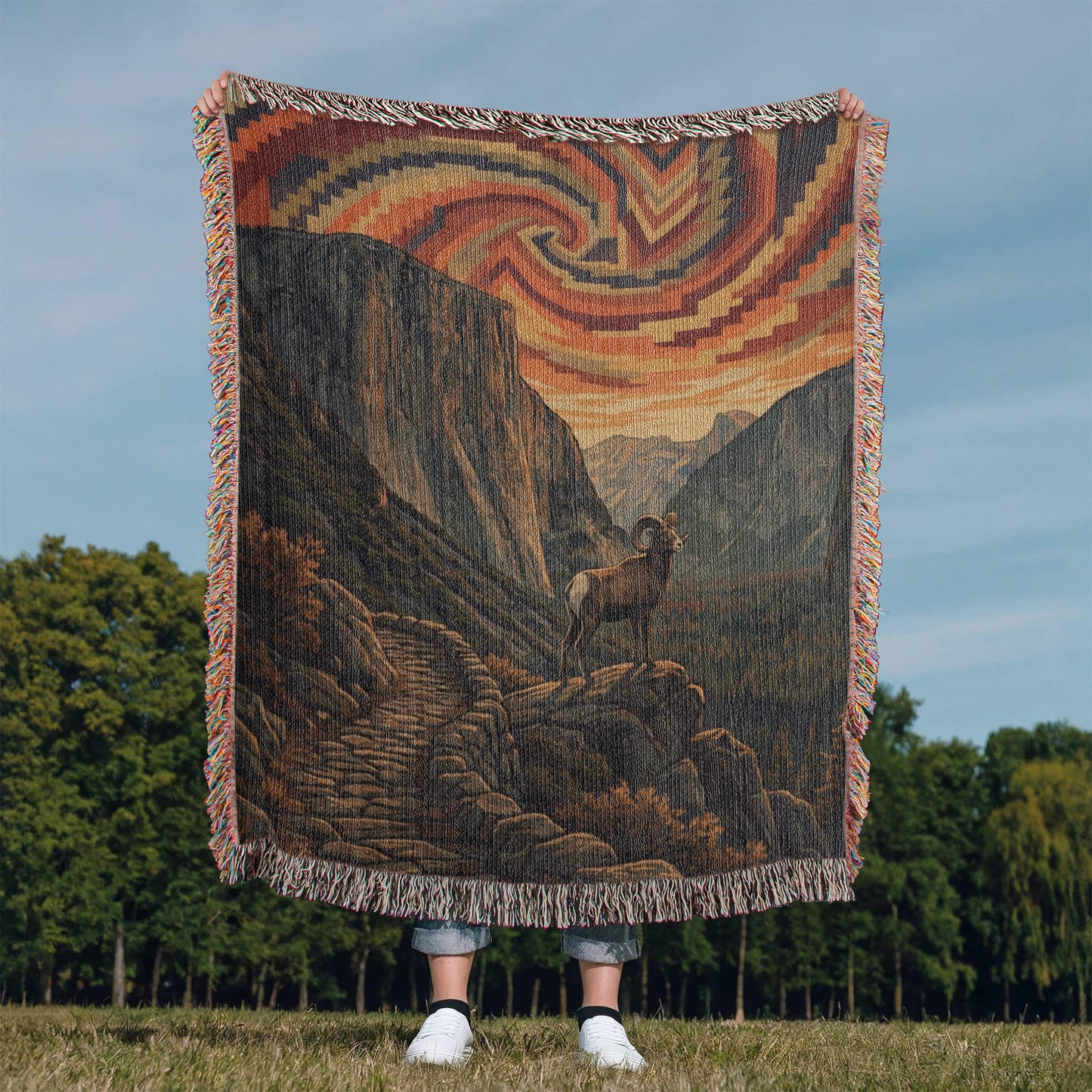 Bighorn Sheep Woven Cotton Blanket – Mountain Wildlife Throw Nature Lover Gifts