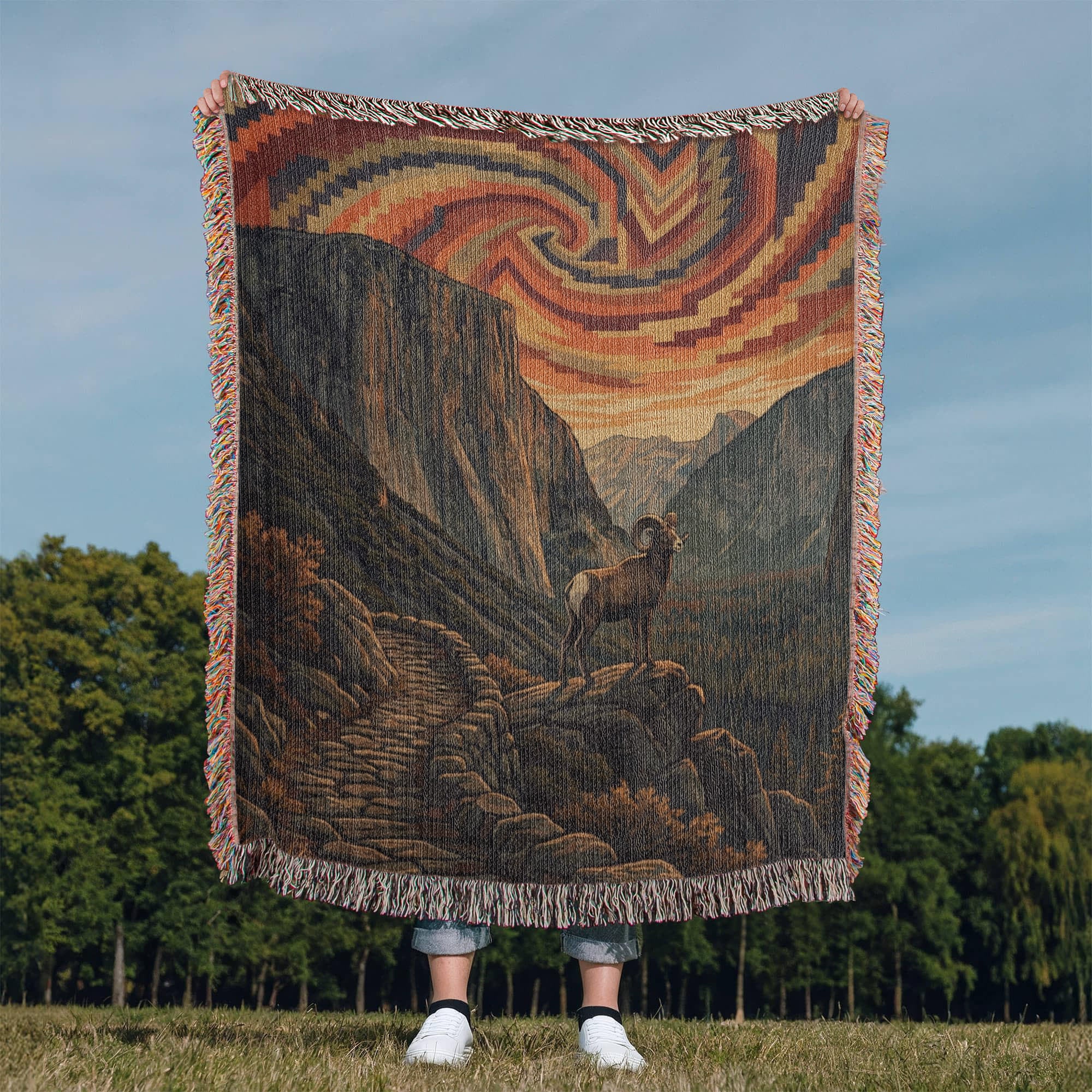 Bighorn Sheep Woven Cotton Blanket – Mountain Wildlife Throw Nature Lover Gifts