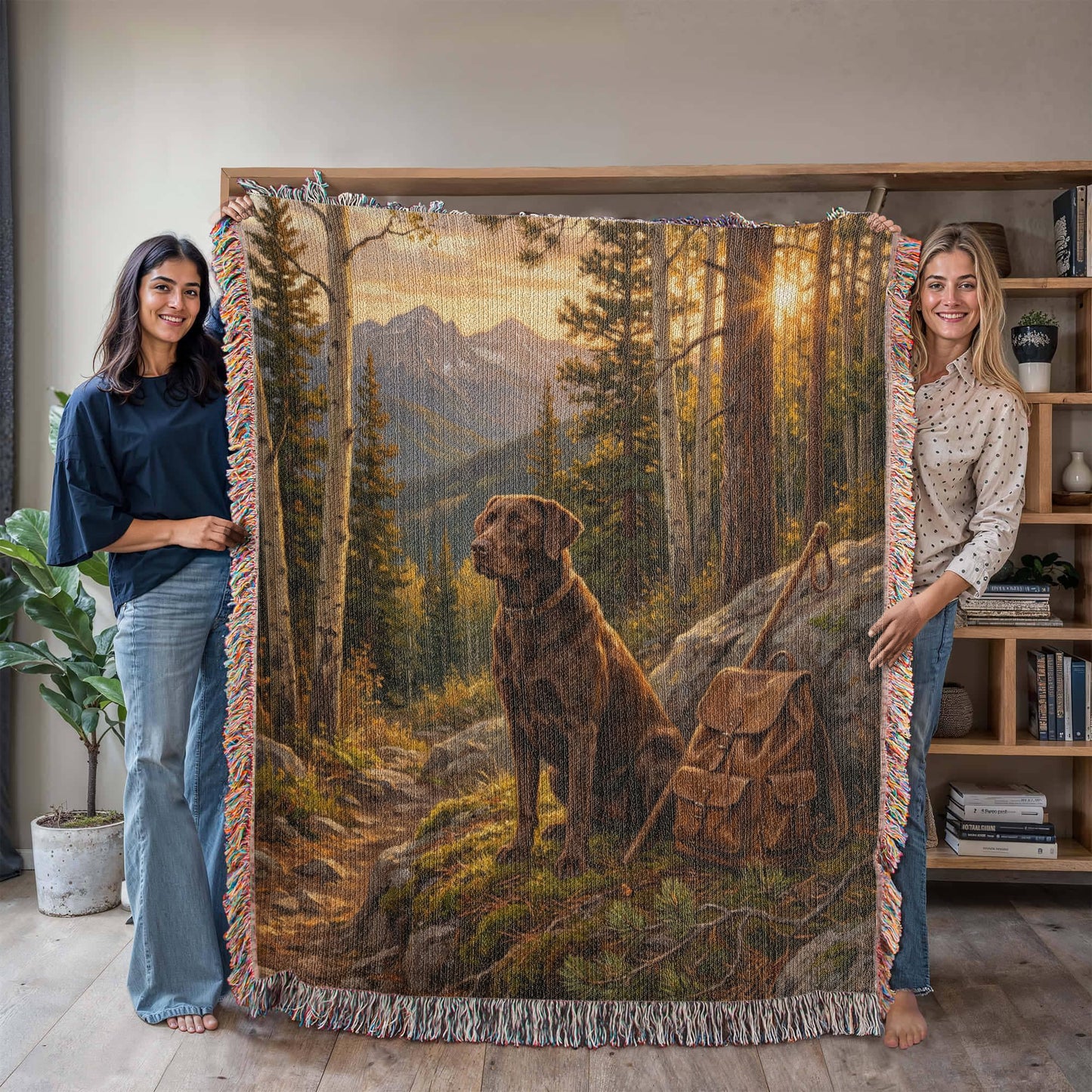 Chocolate Lab on Mountain Trail – Labrador Retriever Woven Cotton Adventure Blanket Pet Lovers Gift