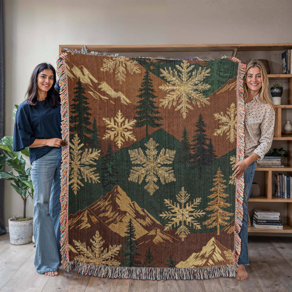 Alpine Snowfall Woven Blanket – Mountain Lodge Winter Design Travel Gifts