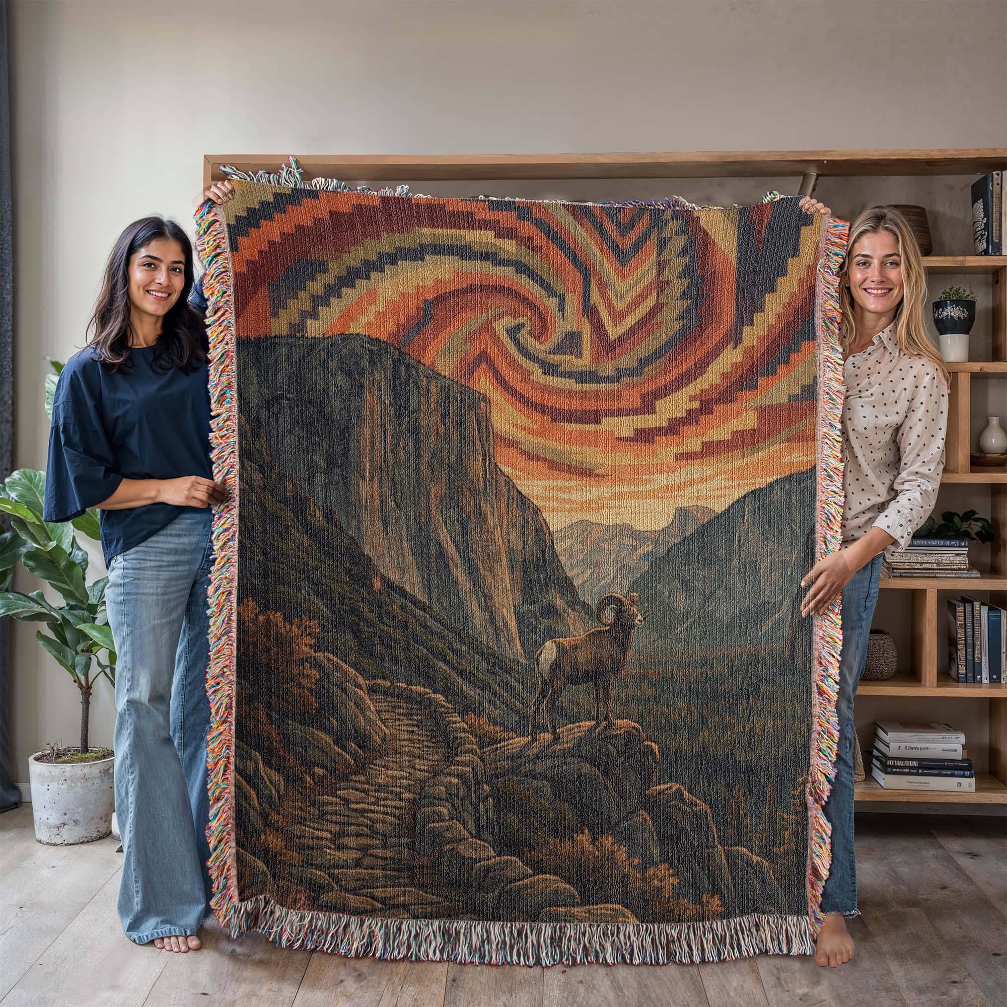 Bighorn Sheep Woven Cotton Blanket – Mountain Wildlife Throw Nature Lover Gifts