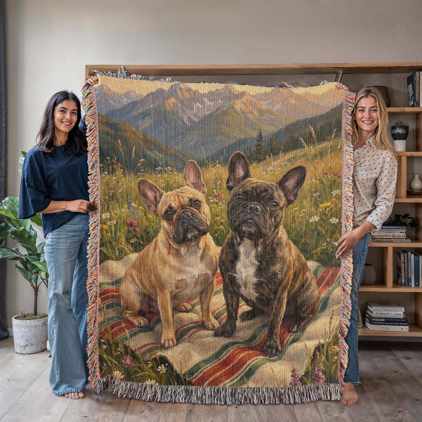 French Bulldogs in Alpine Meadow – Woven Cotton Blanket Pet Lover Gifts
