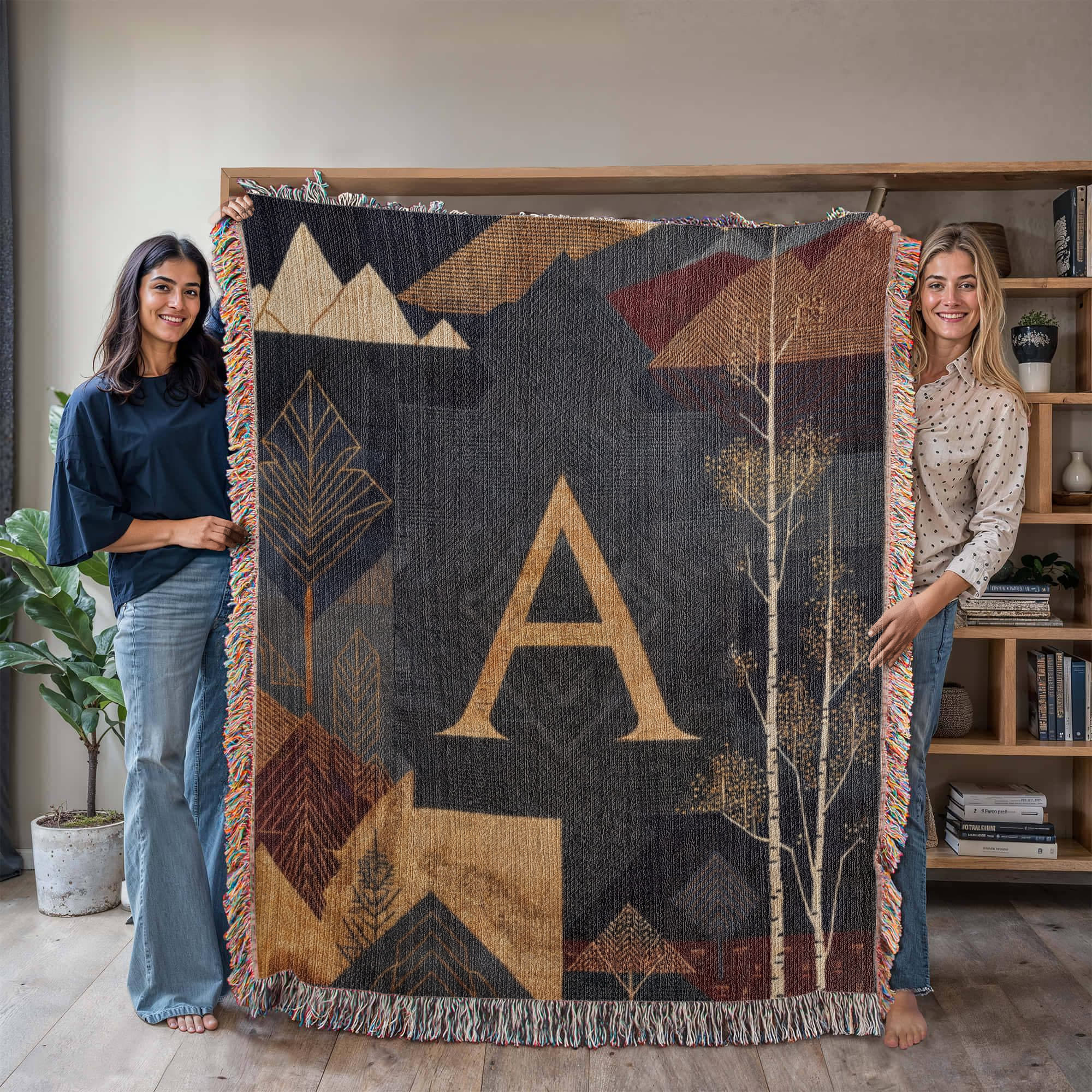 Aspen Initial Woven Blanket – Alpine Travel Textile Travel Gifts