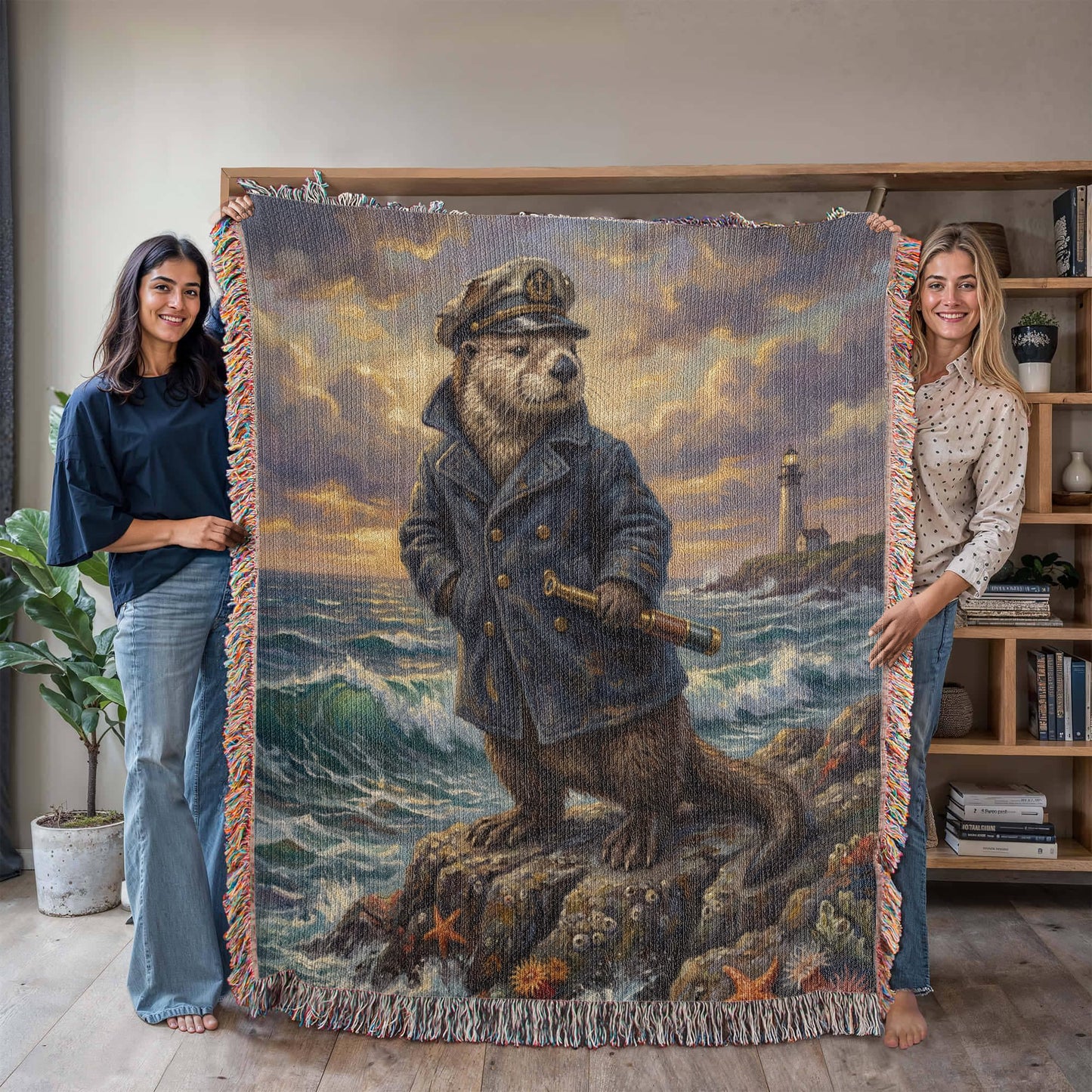 Captain Silas the Pacific Otter – Nautical Woven Cotton Blanket Wildlife and Nature Gift