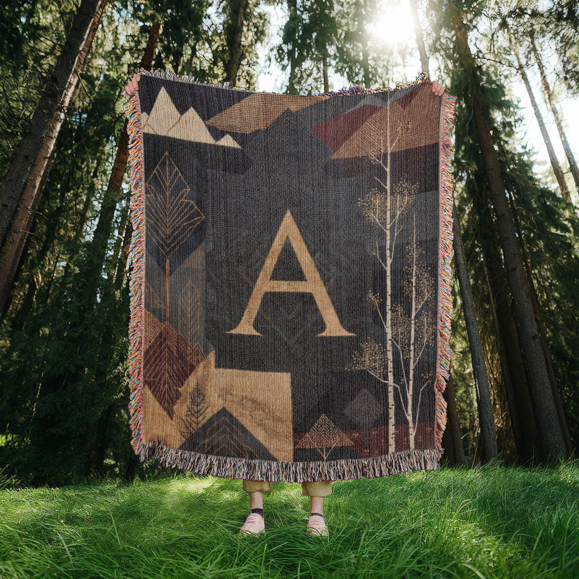 Aspen Initial Woven Blanket – Alpine Travel Textile Travel Gifts