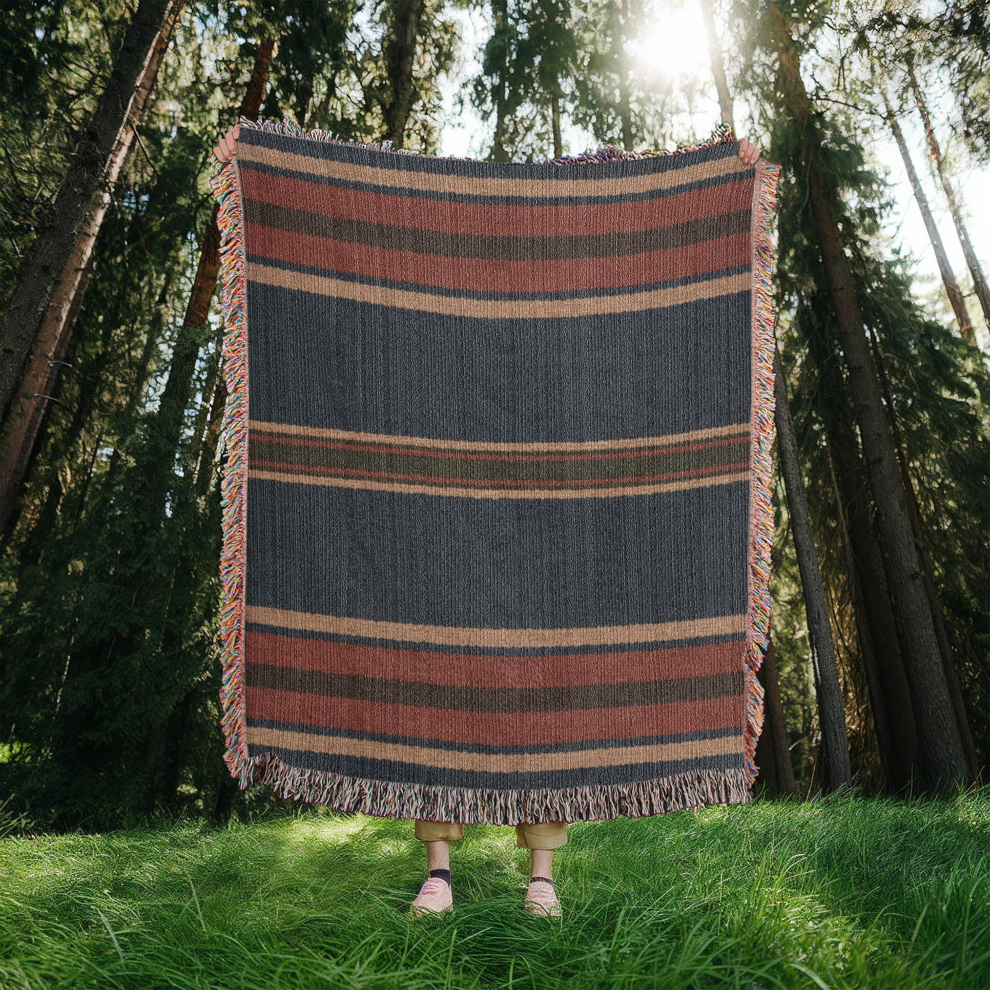 Aspen Stripe Woven Blanket – Heritage Travel Textile with Mountain Lodge Aesthetic Travel Gifts