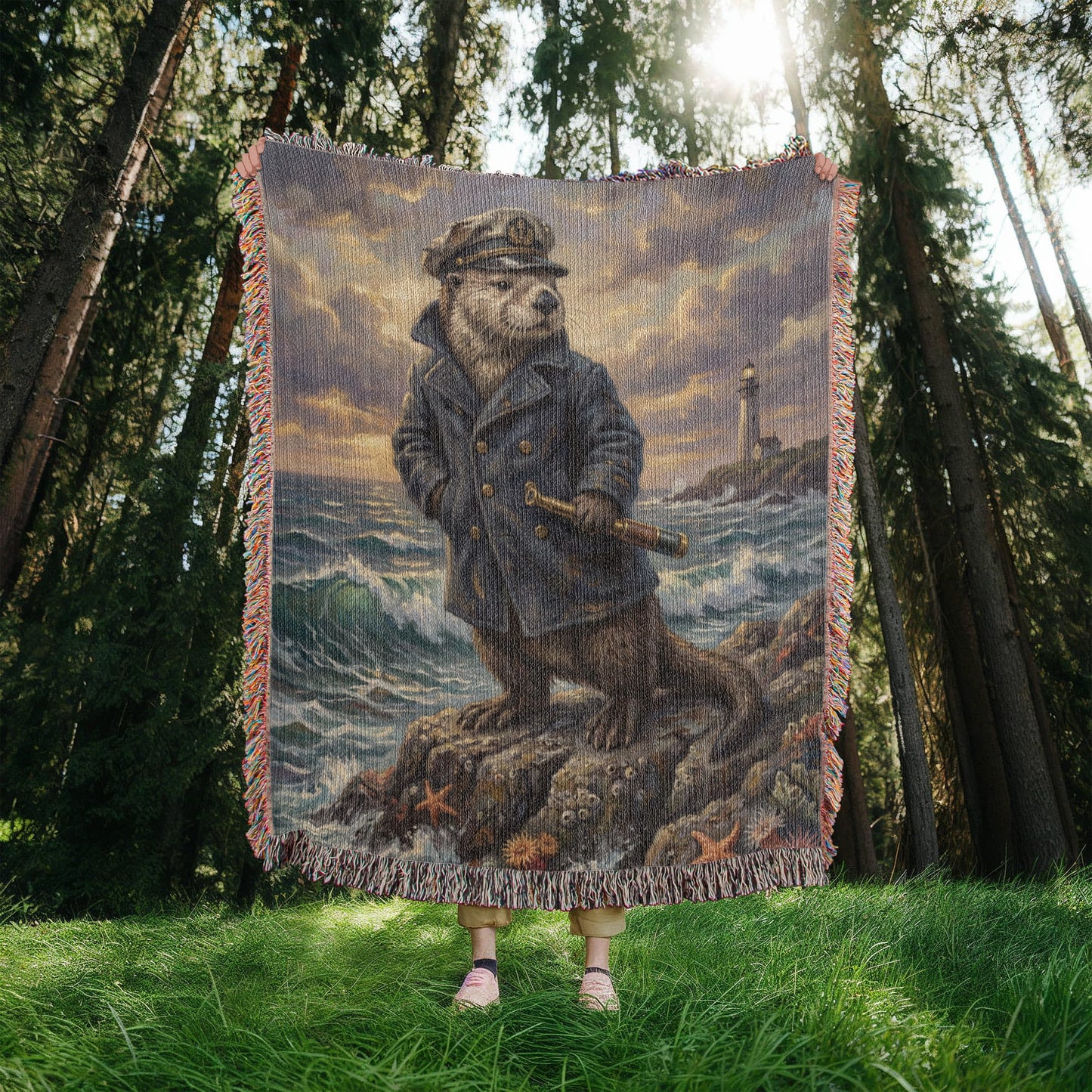 Captain Silas the Pacific Otter – Nautical Woven Cotton Blanket Wildlife and Nature Gift
