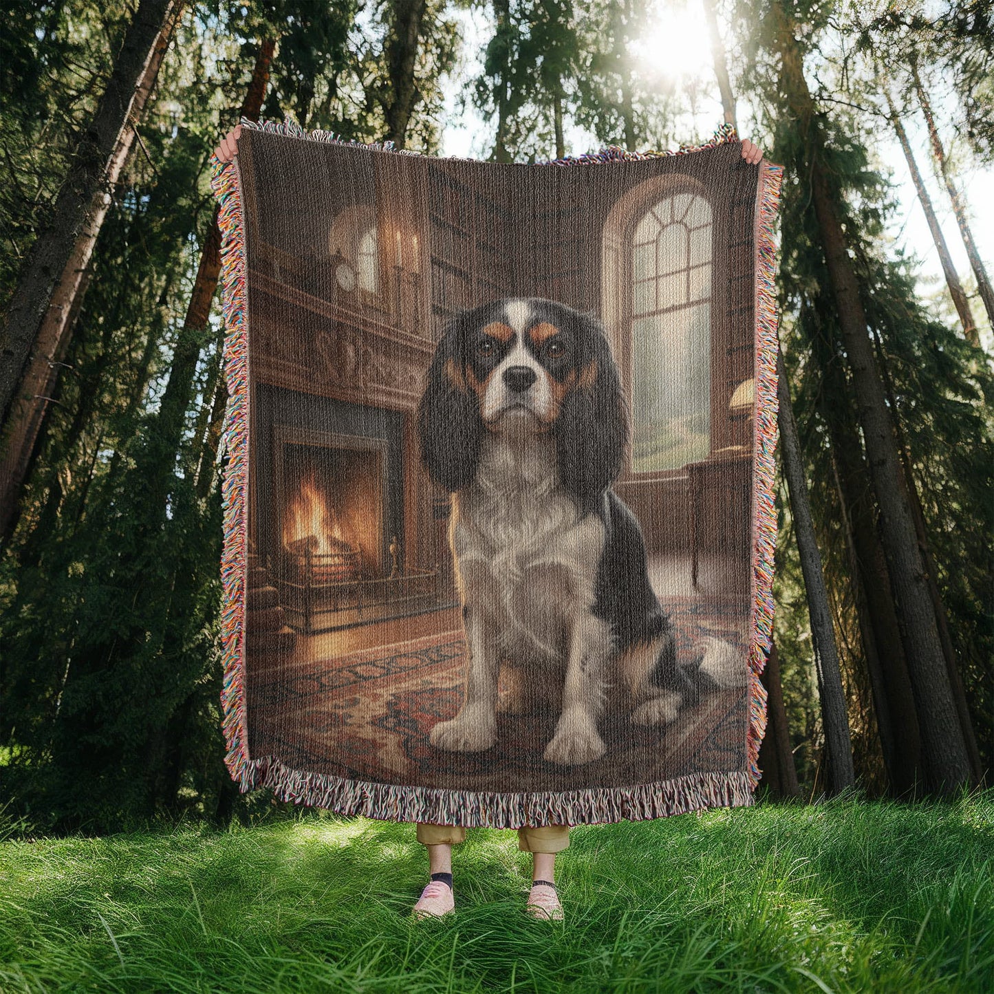 Cavalier King Charles Spaniel Woven Blanket – 100% Cotton Tapestry Throw, Heirloom Home Décor Gift