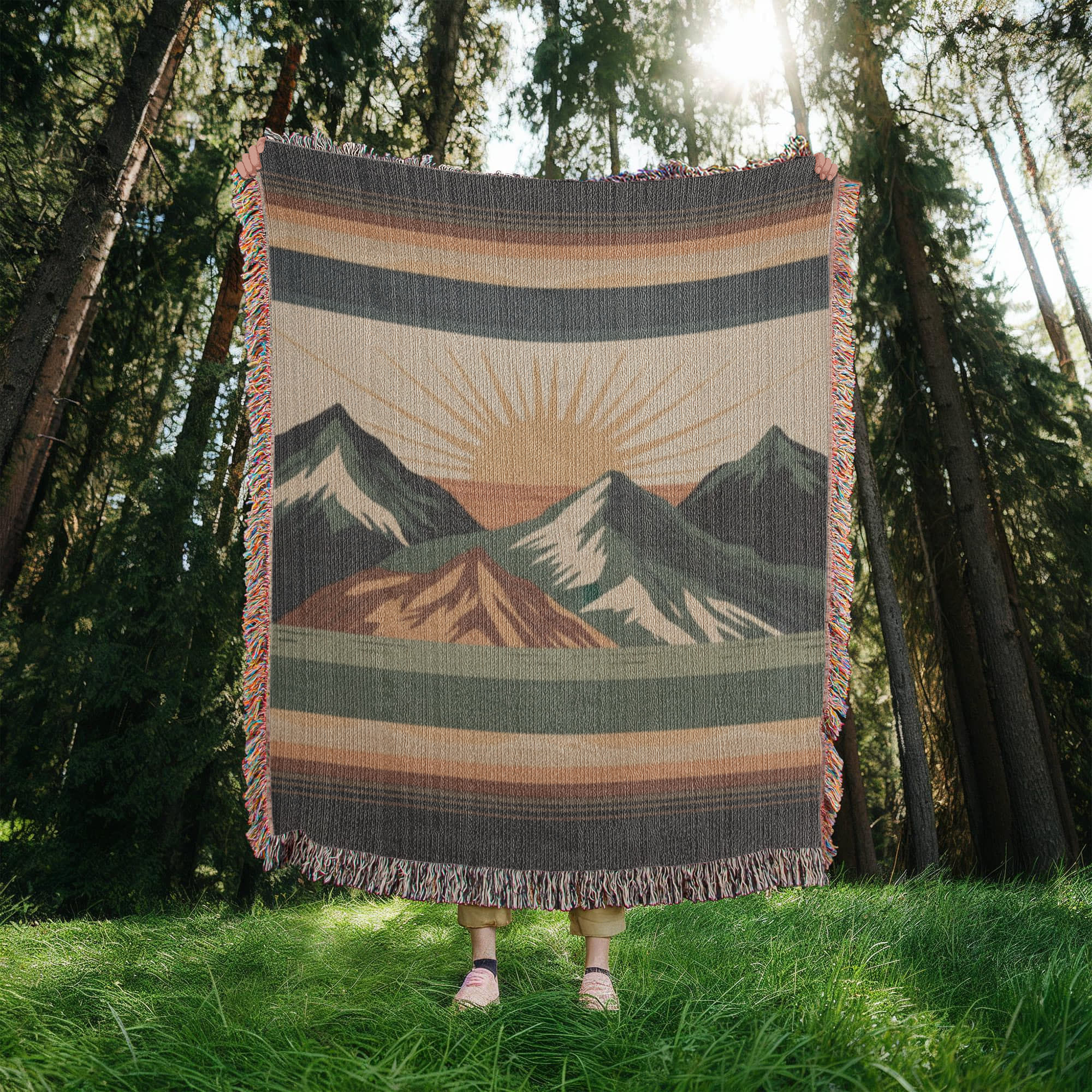Alpine Sunrise Woven Blanket – Mountain Landscape Travel Collection Throw