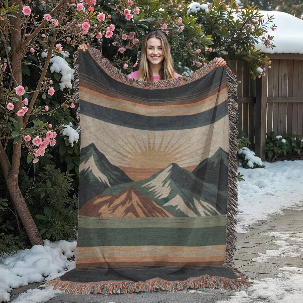 Alpine Sunrise Woven Blanket – Mountain Landscape Travel Collection Throw