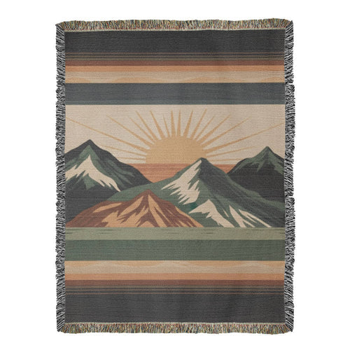 Alpine Sunrise Woven Blanket – Mountain Landscape Travel Collection Throw