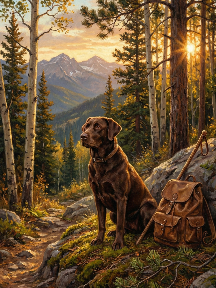 Chocolate Lab on Mountain Trail – Labrador Retriever Woven Cotton Adventure Blanket Pet Lovers Gift