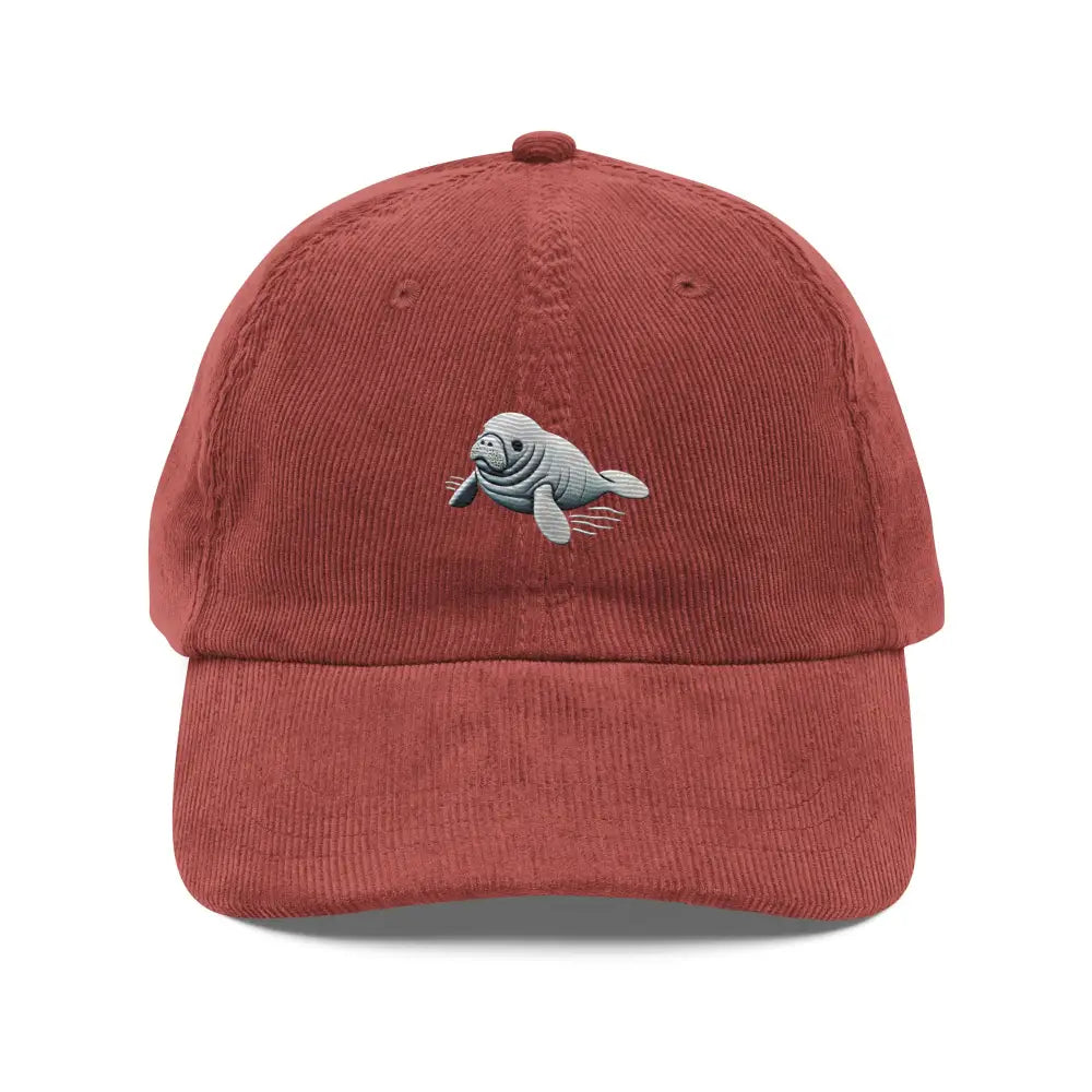 Baby manatee embroidered corduroy cap by Trini Skies