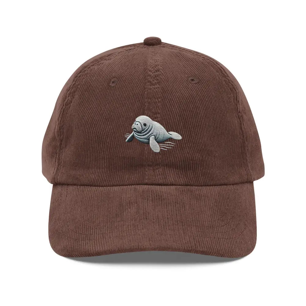 Baby manatee embroidered brown corduroy cap by Trini Skies