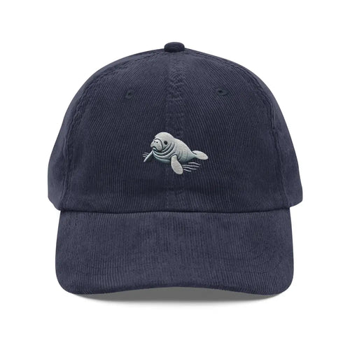 Navy blue baby manatee embroidered Trini Skies corduroy cap