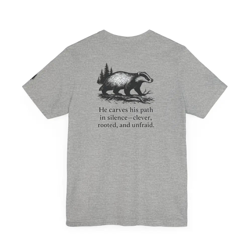 Badger Scout T-Shirt with gray short-sleeved heritage-inspired badger graphic