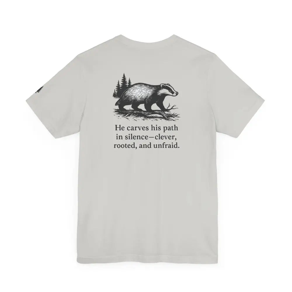 Light gray Badger Scout T-shirt with heritage-inspired badger graphic