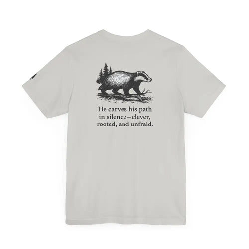 Light gray Badger Scout T-shirt with heritage-inspired badger graphic