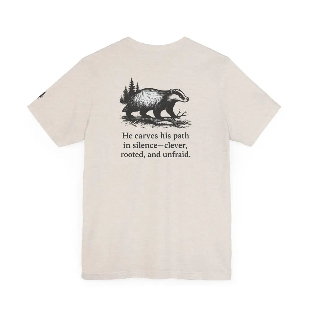 Cream-colored badger scout t-shirt with heritage-inspired wildlife graphic