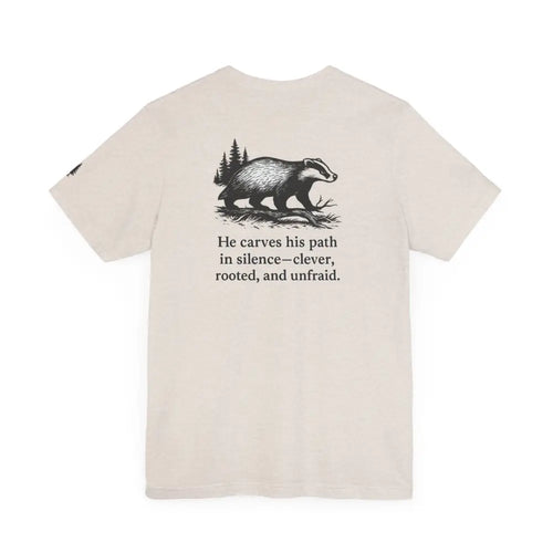 Cream-colored badger scout t-shirt with heritage-inspired wildlife graphic