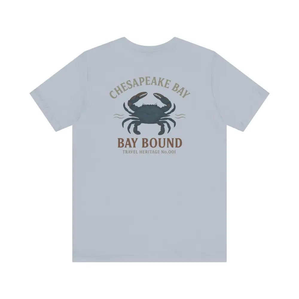 Bay Bound blue crab graphic Chesapeake Bay shirt in light blue