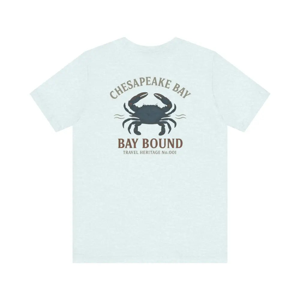 Bay Bound blue crab graphic on white Chesapeake Bay shirt
