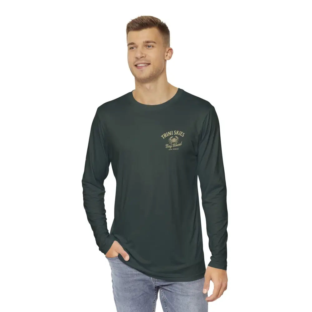 Bay Bound embroidered long sleeve fishing shirt in dark green
