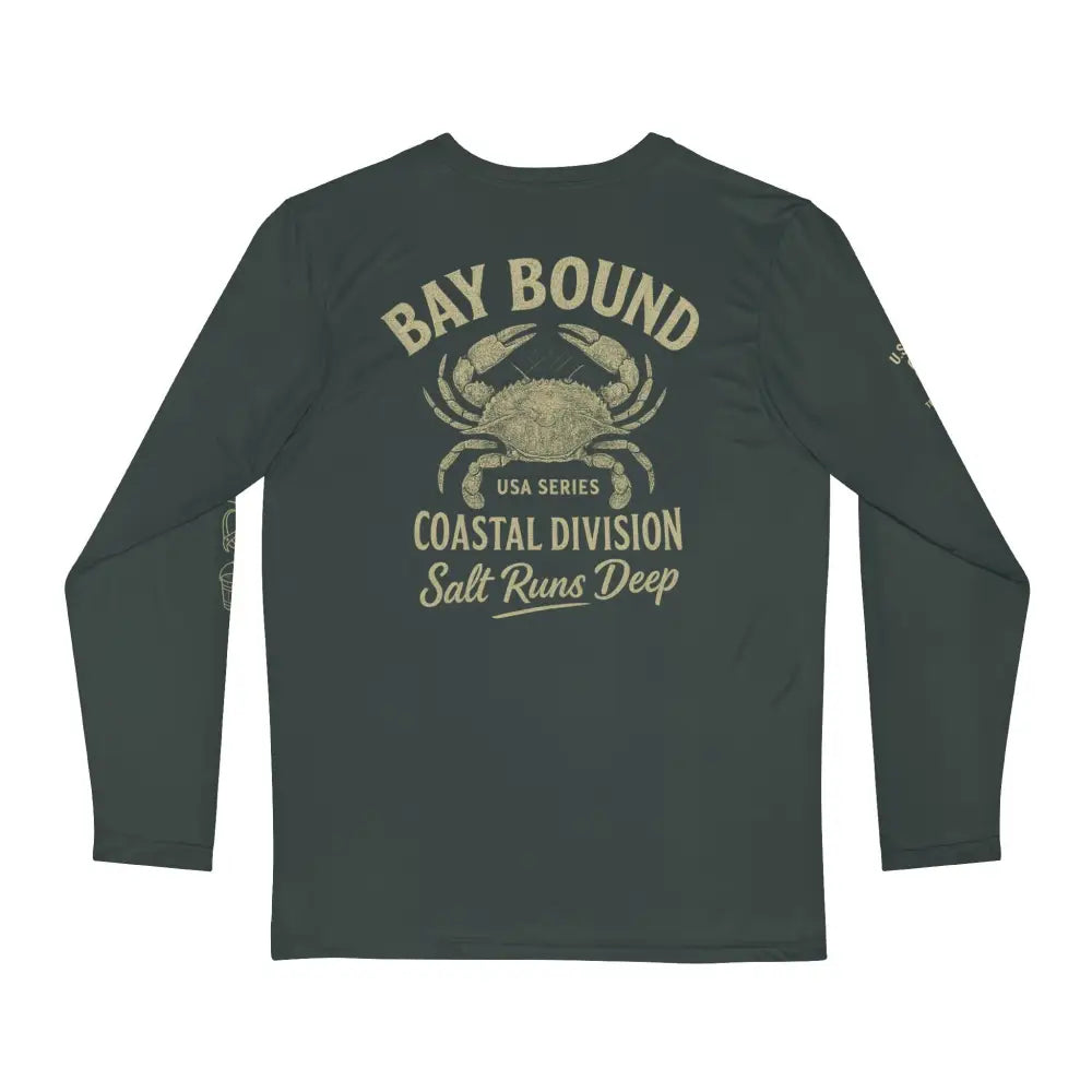 Bay Bound long sleeve fishing shirt with crab graphic