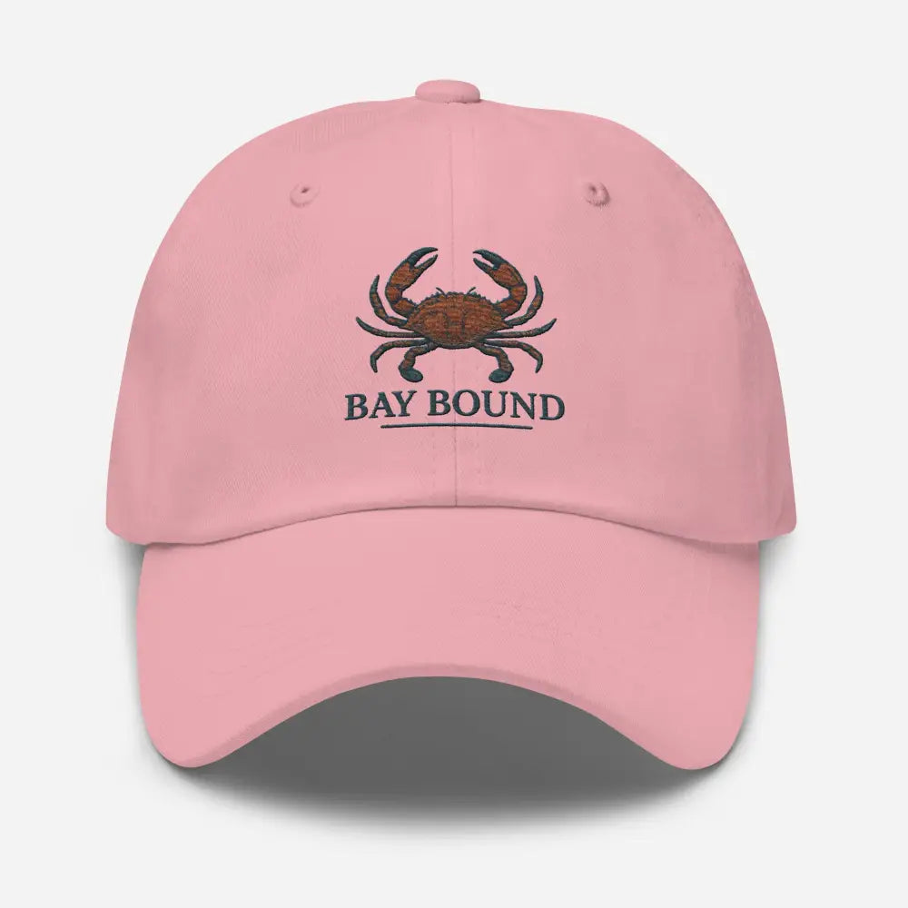 Bay Bound Embroidered Pink Cotton Twill Dad Hat with Crab Motif