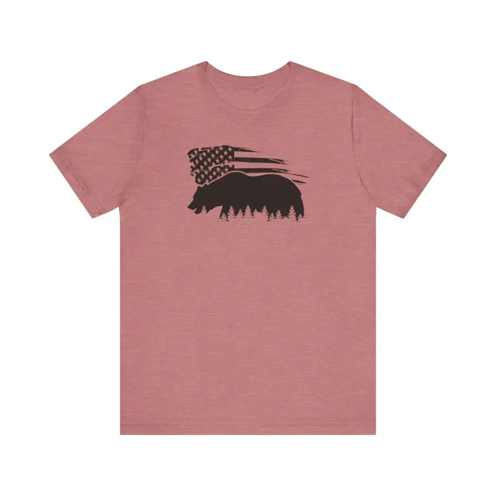 Iconic bear silhouette forest tee in muted reddish-brown